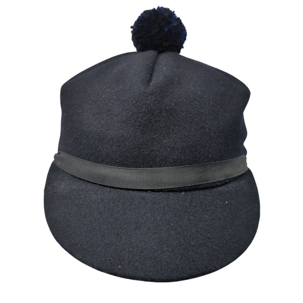 Unbranded Fitted Pom Pom Hat Blue 55cm Solid Outdoor Wool Blend Quilted